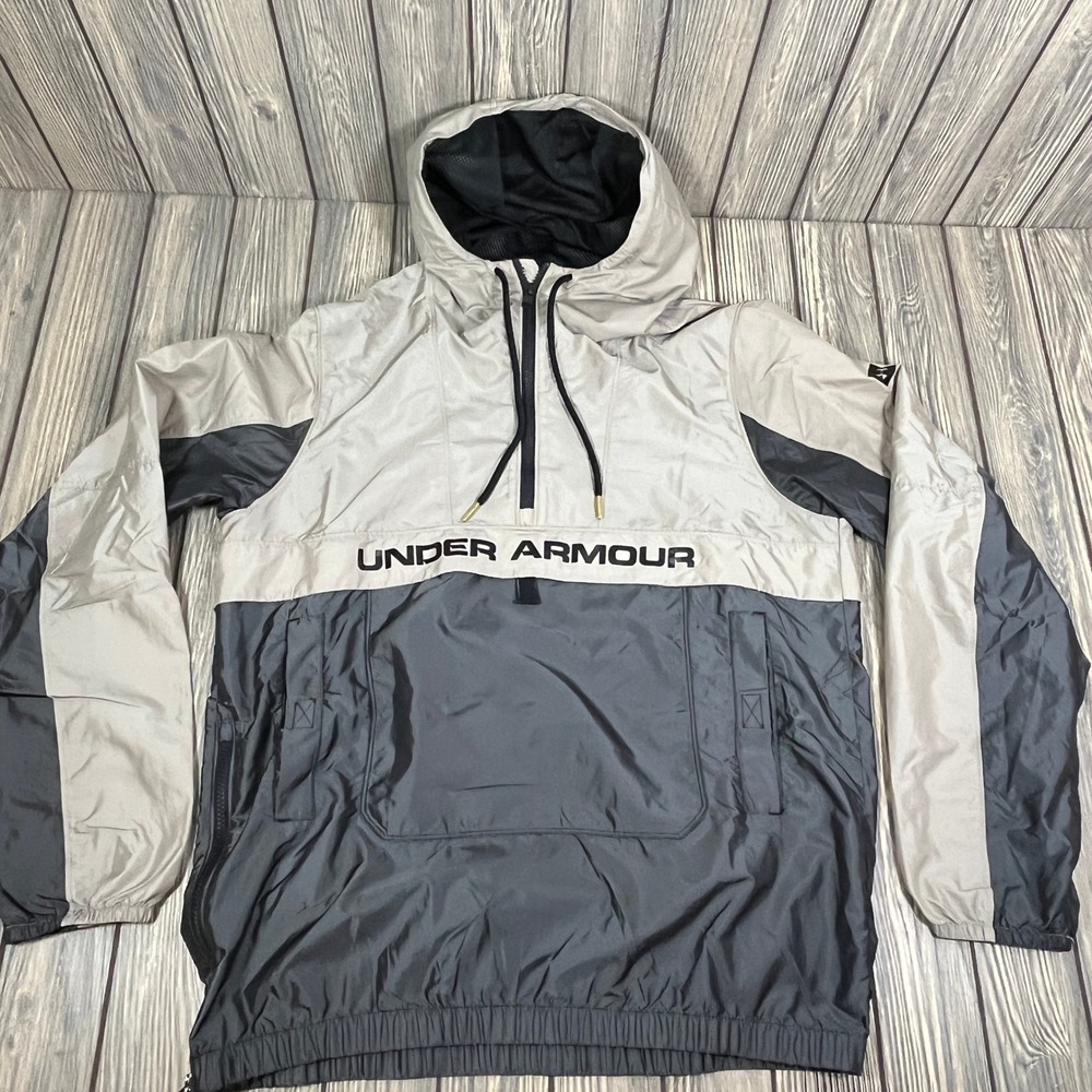 Under Armour Windbreaker‎ Jacket Men M Gray Anorak Hooded Mesh Lined Lightweight